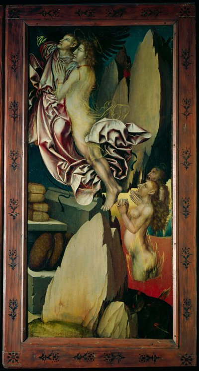 Bugnon altarpiece, left hand panel depicting the deliverance of a soul from purgatory, c.1507 by Hans Fries